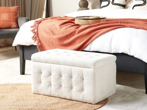 Boucle Storage Ottoman White MICHIGAN - Image 2