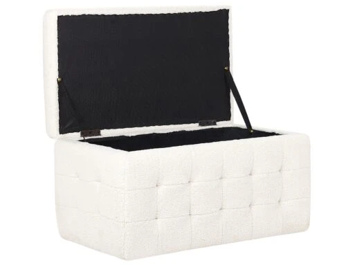 Boucle Storage Ottoman White MICHIGAN - Image 4