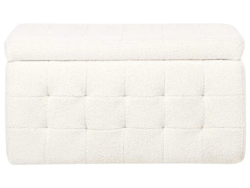 Boucle Storage Ottoman White MICHIGAN - Image 5