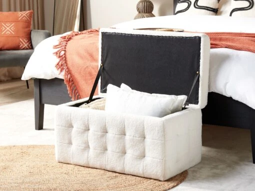Boucle Storage Ottoman White MICHIGAN - Image 3