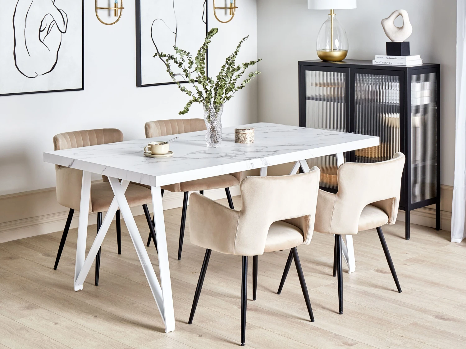 Dining Table 160 X 90 Cm Marble Effect White GRIEGER - Image 2