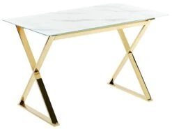 Glass Top Dining Table 120 X 70 Cm Marble Effect And Gold ATTICA