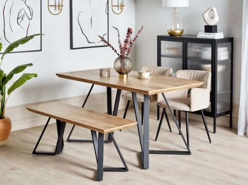 Dining Set Table With Bench Light Wood With Black UPTON - Image 2