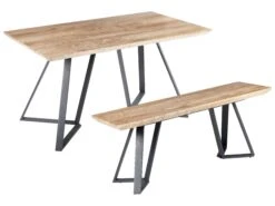 Dining Set Table With Bench Light Wood With Black UPTON