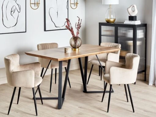 Dining Set Table With Bench Light Wood With Black UPTON - Image 3