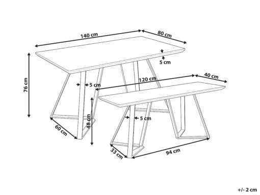 Dining Set Table With Bench Light Wood With Black UPTON - Image 9