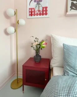 Mesh Door Steel Bedside Table Dark Red OSSETT -Furniture Store undef src sa picid 851259 type whitesh image
