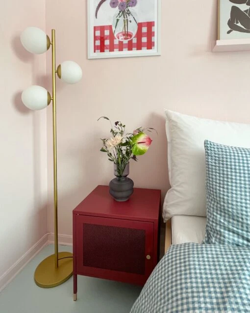 Mesh Door Steel Bedside Table Dark Red OSSETT - Image 3