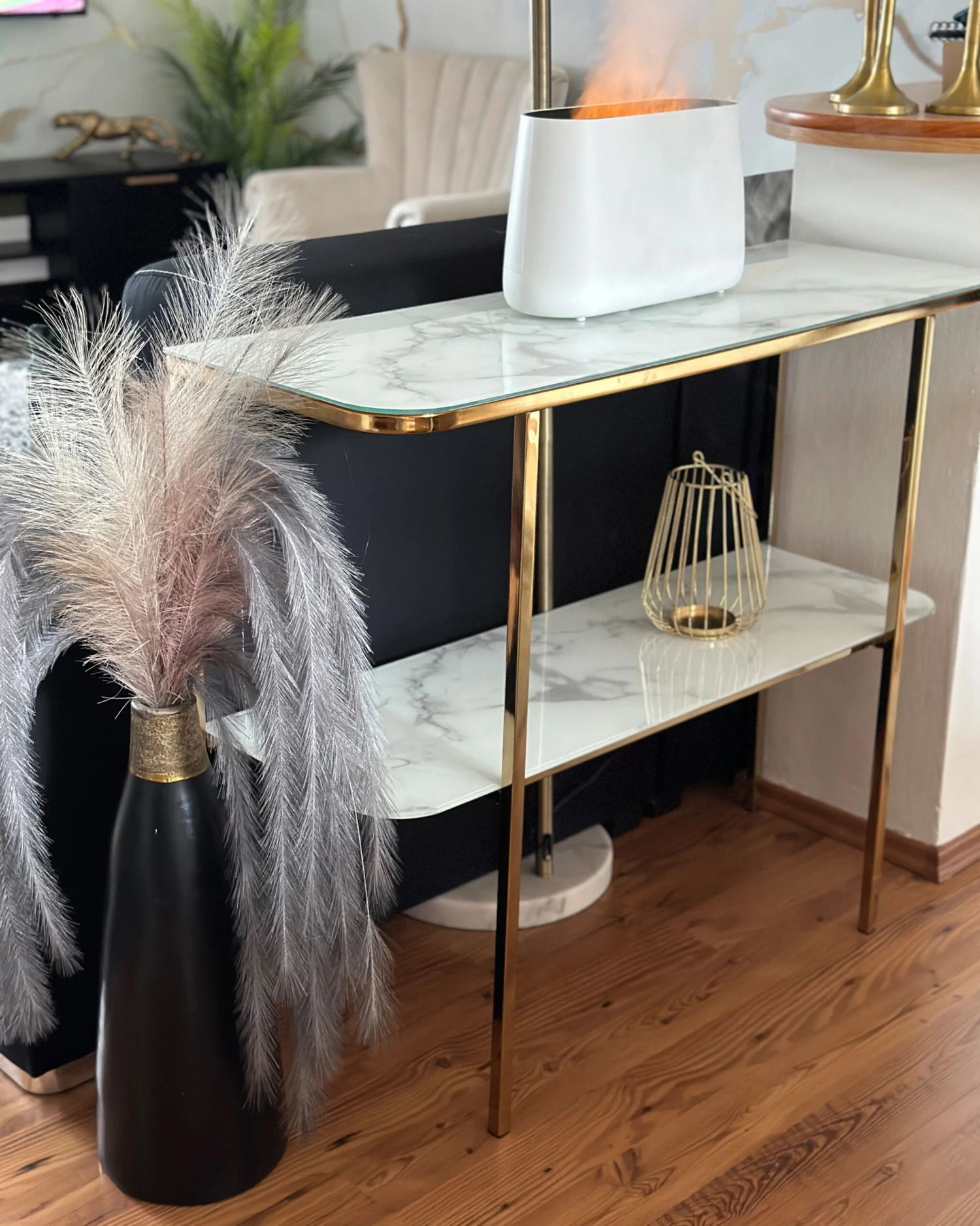 Glass Top Console Table Marble Effect White With Gold CALVERT - Image 3