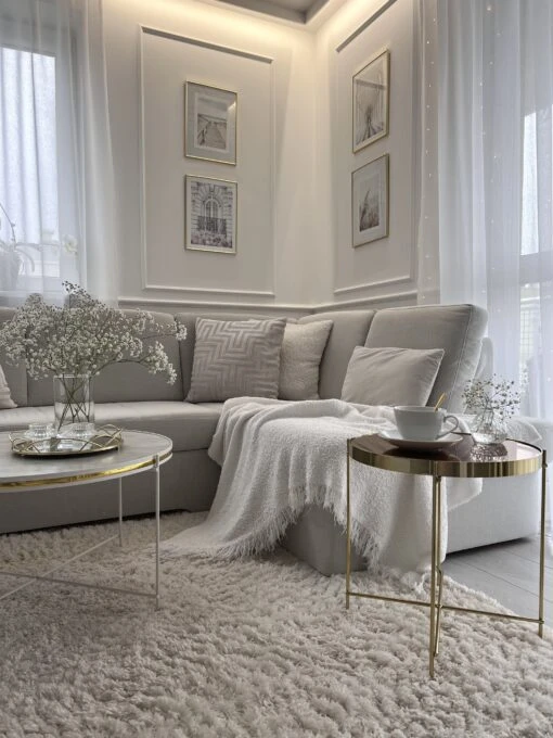 Coffee Table Marble Effect White With Gold QUINCY - Image 8