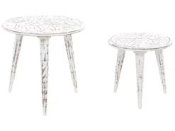 Set Of 2 Mango Wood Side Tables Off-White CHANDRA