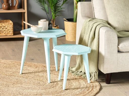 Set Of 2 Wooden Side Tables Blue KANRI - Image 2
