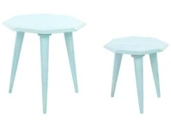 Set Of 2 Wooden Side Tables Blue KANRI