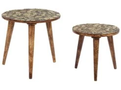 Set Of 2 Mango Wood Side Tables Dark And Gold CHANPI
