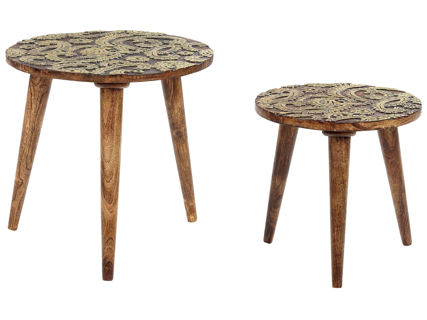 Set Of 2 Mango Wood Side Tables Dark And Gold CHANPI