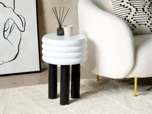 Side Table White And Black KIKIWA - Image 2